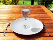 A glass of water on a plate