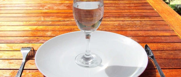 A glass of water on a plate