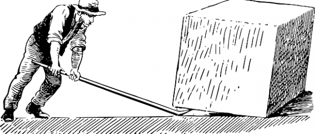 An image of a man using a lever to move a box