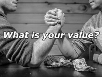 Two men arm-wrestling with text overlay saying: What is your value?