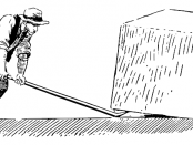 An image of a man using a lever to move a box
